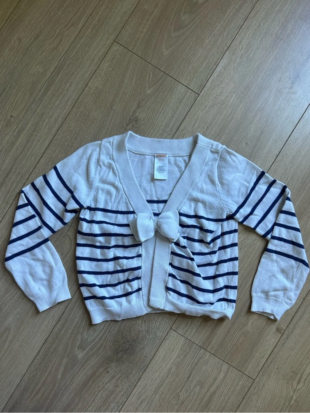 Gymboree White and Navy Striped Bow-Front Cardigan